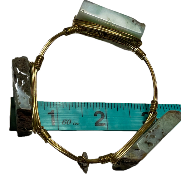 Bourbon & Bowties BB Gold Plated Wire Wrap Bangle Bracelet Green Natural Stone - Picture 4 of 11